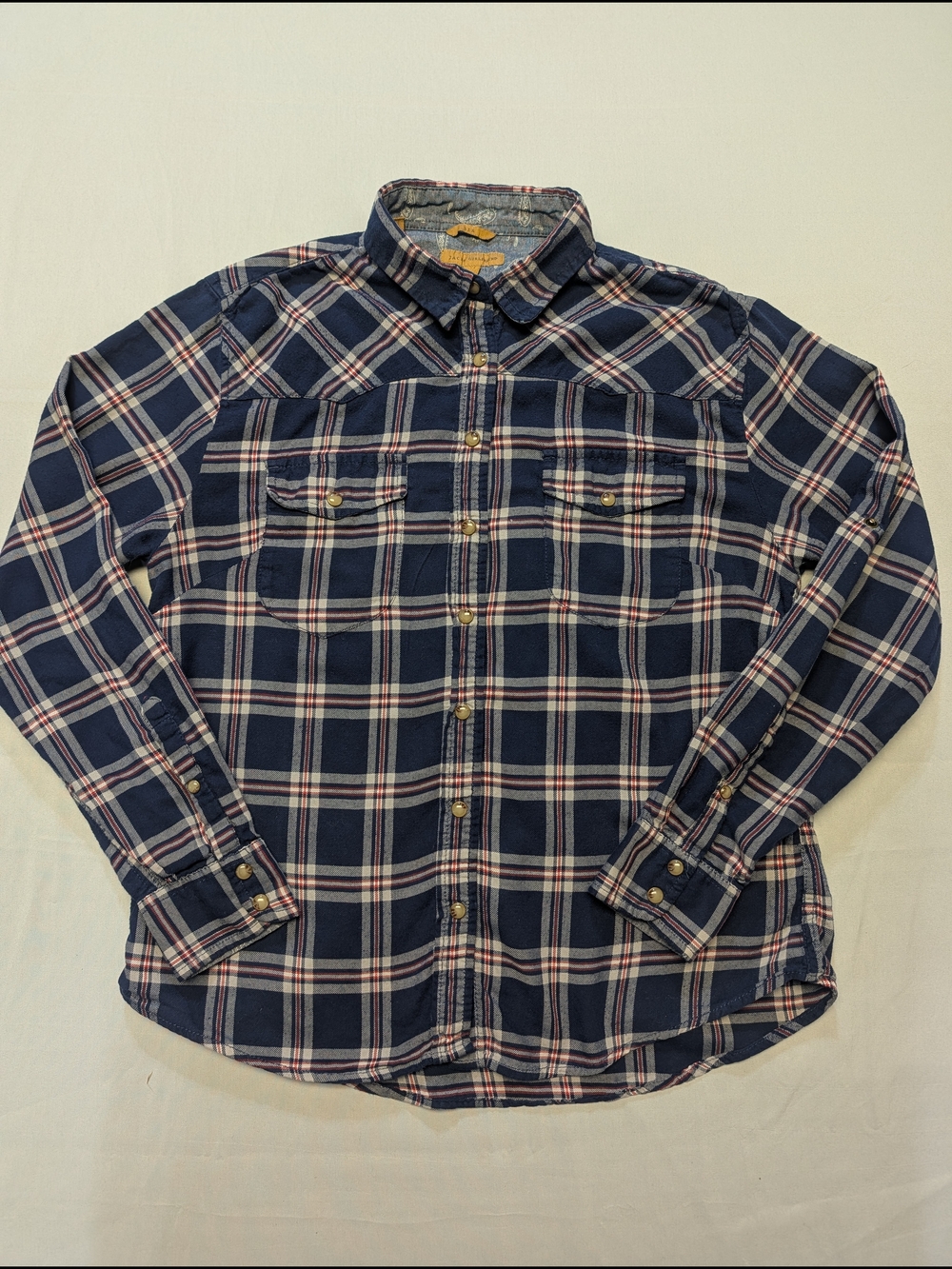 Jachs Girlfriend Women's Size M Shirt Blue Red Plaid Long-Sleeve Snap-Front